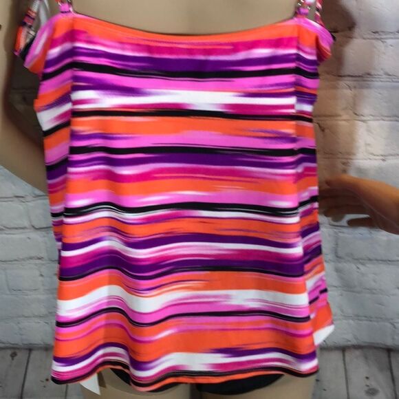 Catalina Pink Purple Striped Plunge Tankini XL - Picture 10 of 16